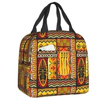 Afrikai elemek mintás szigetelt uzsonnás táska nőknek Afrika etnikai kultúra Hűtő Termikus Bento Box munka Iskolai utazás