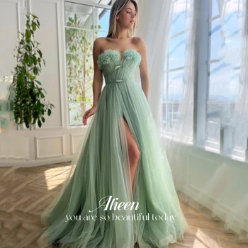 Aileen báli ruha Luxus estélyi esküvői ruha Party Esti elegáns luxus Celebrity Line A báli ruhák hálós pánt nélküli zsálya