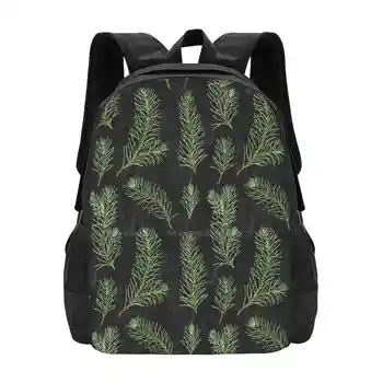 Akvarell fenyőágak mintája fekete alapon Tini főiskolai hallgató hátizsák minta design táskák Fenyő fenyőfa ág