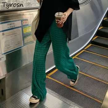 Alkalmi nadrág kockás zöld divat streetwear Uniszex laza széles szárú Harajuku Y2k elegáns vintage szabadidőnadrág Ulzzang magas derék