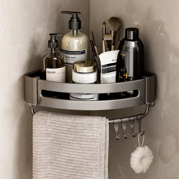 alumíniumötvözet falra szerelhető fürdőszobai polcok fúrás nélküli sarokpolc smink rendszerező samponhoz Zuhanytároló állványtartó