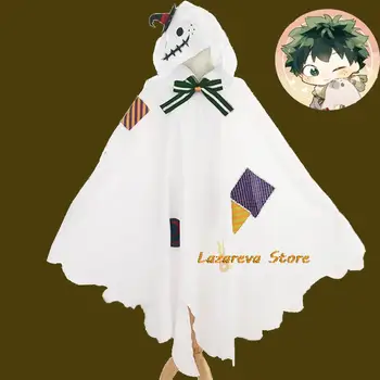 Anime My Hero Academia Midoriya Izuku Cosplay jelmez Fehér nyomtatás Kapucnis köpeny Cape Man Nő Halloween Home Napi öltöny