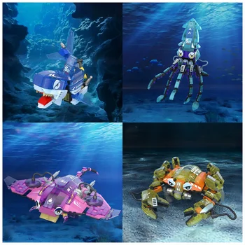 Anime óceáni lény Építőelem Éjszakai fény Rák Cápák Polip Ördöghal Kirakós játék Összeszerelés Modell Gyerekjátékok