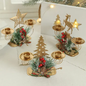 Arany gyertyatartó dekoráció, kirakatok, asztali díszek, karácsonyi díszek, jelenetek elrendezése