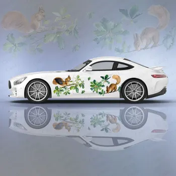 Aranyos mókus autó grafikus matrica Védje a teljes testet vinil csomagolás Modern design Image Wrap matrica Dekoratív autómatrica kiegészítők