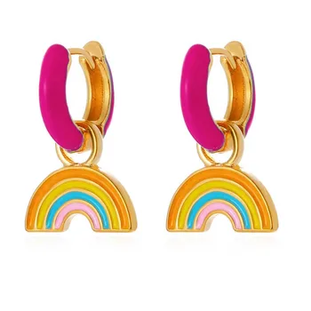 Aranyos szivárványos neon csepp fülbevaló nőknek 2022 Trend divatzománc kis karika fülbevaló ékszer ajándékok