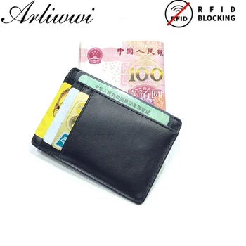 Arliwwi márka Anti RFID valódi tehénbőr kártyatartók Vékony, egyszínű többkártyás bővítőhelyek kicsi, kényelmes Mini Cash pénztárca GH03