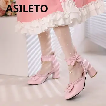 ASILETO Design női pumpák kerek lábujj vaskos sarkú cipő 5cm cipzáras csokor édes lolita cipő lányoknak tömör kis méret 28 29 30