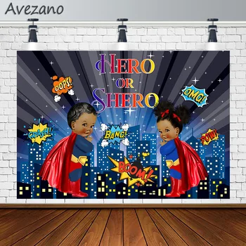 Avezano Gender Reveal Photography Backdrop Hero Or Shero Night Building Boom Boy Girl hátterek stúdióhoz Photozone Photocall