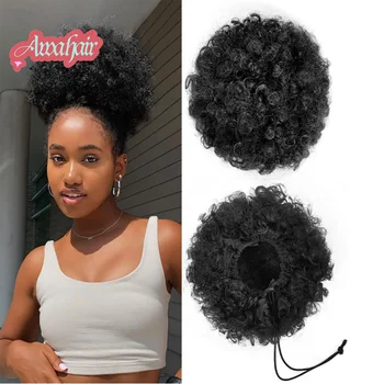 Awahair rövid afro szintetikus haj göndör chignon hajfesték fekete nőknek húzózsinóros lófarok perverz updo klip hajhosszabbítás