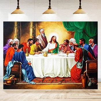Az utolsó vacsora fényképezése Háttér Krisztus Jézus tizenkét apostollal Háttér A Megváltó díszíti a zászlót
