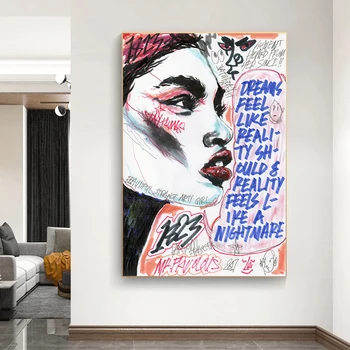 Az álmok és a valóság olyanok, mint egy rémálom Vászonfestmények Női plakátok Nyomatok Fali művészet Kép a nappaliba Fali dekoráció Cuadro