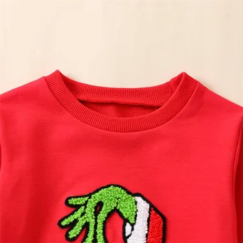 Baba karácsonyi hosszú ujjú pulóverek zöld szörny levél hímzés pulóver kisgyermek meleg karácsonyi ruhák