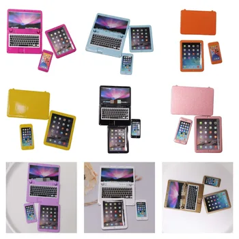 Babaház Mini ötvözet Mobiltelefon notebook Tablet Számítógép készlet Modell babaház dekorációhoz
