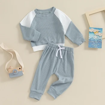 Baby 2Db őszi ruhák Hosszú ujjú kontraszt színű pulóver és nadrág készlet Csecsemő meleg ruhák