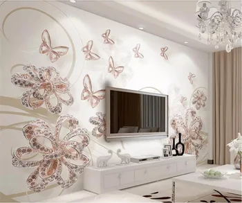 beibehang Egyéni háttérkép 3D fotó falfestmény új meztelen szín gyönyörű ékszerek virágok átlátszó pillangó kanapé háttér fali papír
