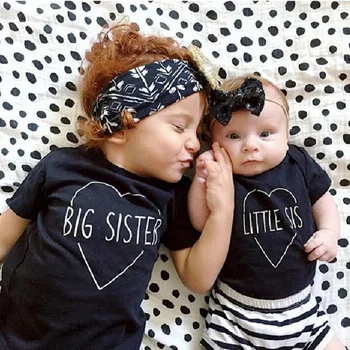Big Sister Baby Girl pólók Pamut csecsemő pólók Nyári ujjú kisgyermek felsők Babaruhák Lány póló Gyermek ruhák