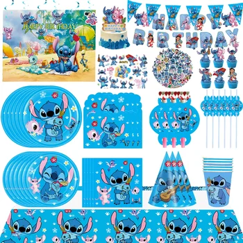 Blue Lilo Stitch Rajzfilm téma gyerek Születésnapi zsúr dekoráció Étkészlet Léggömb Szalvéta papír Tányér csésze Babaváró Party Supplie