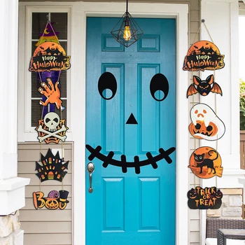 Boldog Halloween függő dekorációs papír banner tök szellem trükk vagy csemege medál otthoni Halloween party kültéri dekoráció