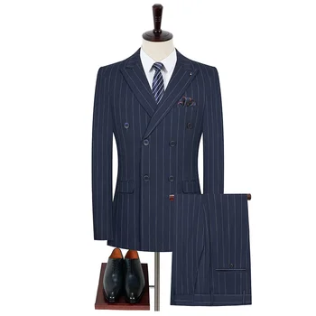 Boutique (Blazer+ nadrág) Férfi divat üzlet Brit stílusú úriember Egyszerű mikroelasztikus csíkok Alkalmi Professional 2 részes