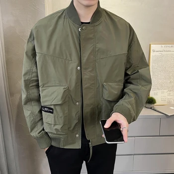 Boutique Social Guy Fashion Light Mature Style baseball Collar Jacket Standing Collar Advanced Sense of Plankton Handsome Jacket