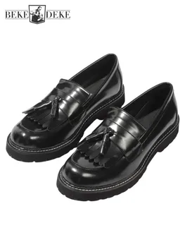 Brit stílus Férfi fényes üzleti munka Hivatalos cipők Őszi vintage bojtok Csúszás a naplopók platformján Valódi bőr ruha cipő