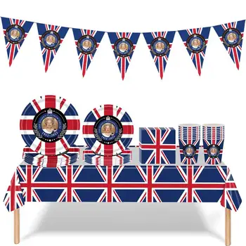 British Party kellékek 118Pcs Queen Elizabeth Union Jack Party kellékek Union Jack téma parti dekoráció Brit zászló parti