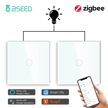BSEED Zigbee 1Gang Touch kapcsolók 2Way lépcsők Fali kapcsolók Tuya Smart Life Alexa Yandex hangvezérlés Nincs semleges üvegpanel