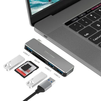  C típusú USB 3.0 átalakító adapter HUB 5 az 1-ben TF SD kártyaolvasóval HDTV PC-hez MacBook Huawei Xiaomi monitor