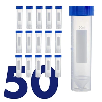 Centrifugacsövek, [50 darabos] műanyag kémcső csavaros kupakkal, 15 ml-es steril kémcső fedéllel