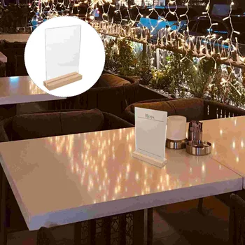 Clear Menu Display állvány Asztali posztertartó Akril táblatartó fa alapú éttermekhez