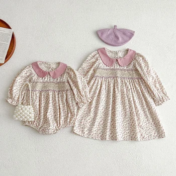 Csecsemő gyerekek Kislányok hosszú ujjú édes nyomtatás Nővérek ruhája Tavasz Ősz Újszülött Kislányok Hercegnő ruhák Rompers