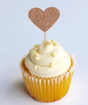 csillogó antik arany szívek esküvő születésnapi cupcake feltétek Valentin-napi eljegyzési parti dekoráció fánk ételválasztás