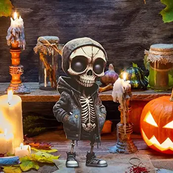 Csontváz figurák Szuper klassz gyanta Kézműves Szobor koponya Halloween koponya Borzalmas díszek otthoni íróasztal dekorációhoz Autó kijelző