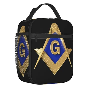 Custom Gold Square szabadkőműves szabadkőműves uzsonnás táska Férfi női hűtő melegen szigetelt uzsonnás dobozok diákiskolába