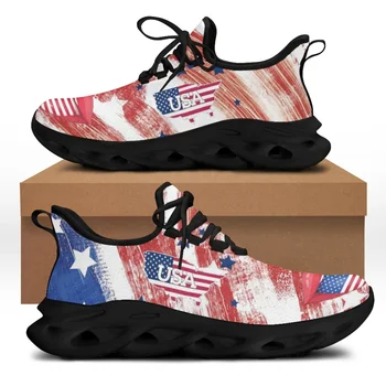 CYWGIFT USA Flat Mesh Shoe jelölés Amerikai zászló Custom Print Chunky Shoes Soft Sneakers Nemzeti Design Zapatillák Running Hombre