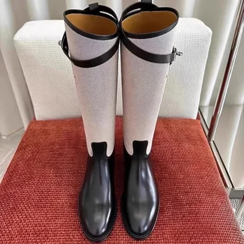Designer női cipők 2023 Új brit stílusú vegyes színű női csizma Egyszerű és sokoldalú divat magas csizma Zapatos de Mujer