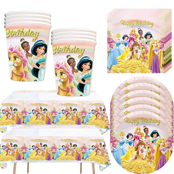 Disney hercegnő téma party dekoráció eldobható étkészlet papírpoharak tányérok villák kések kanalak gyerekek születésnapi zsúrkellékek
