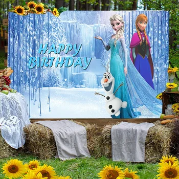 Disney Jégvarázs Anna Elsa Olaf rajzfilm hercegnő Kék jégkastély lányok születésnapi parti dekoráció háttér