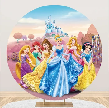 Disney kerek forma hercegnő születésnapi fotozóna Egyéni háttér Party hátterek Esküvői dekoráció Babazuhany fali dekorációk