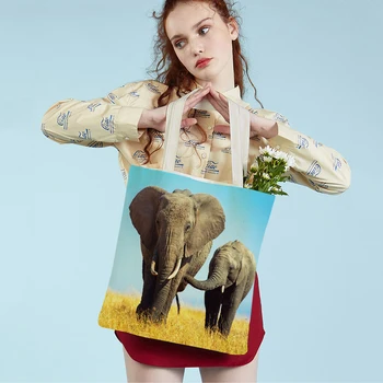 Divat afrikai vadállat elefántvászon diák nők bevásárló kézitáska újrafelhasználható dupla nyomott alkalmi táska hölgynek