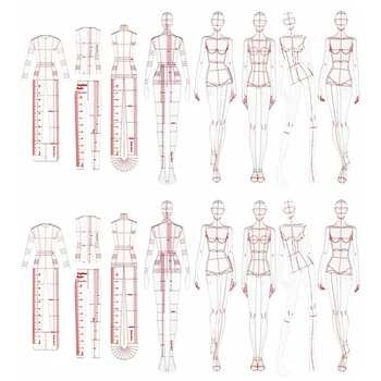 Divat Illusztráció Vonalzók Vázlatsablonok Vonalzó Varrás Humanoid minták Tervezés Ruházat mérése