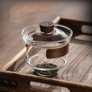 Diófa forrázásbiztos tartó hőálló üveg Gaiwan teatúra Sancai csésze teáskészlet Chahai Kung Fu teáscsésze fedéllel