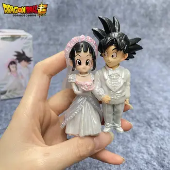 Dragon Ball figurák Son Goku Anime figura Lg Esküvő Goku Chichi Mariage figurák 9cm jelenet szobor Q-verzió Pvc modell babák játékok