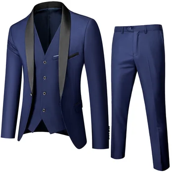 ( Dzseki + mellény + nadrág) Új férfi 3 részes szett 1Button Slim Tailored Tuxedo Prom Suit Vőlegény esküvői ruha Dzseki Kiváló minőségű ruha
