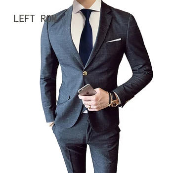 Dzseki + nadrág / Fashion Boutique Plaid formális üzleti férfi karcsú öltöny 2 db szett vőlegény esküvői ruha blézer és nadrág