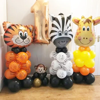 Dzsungel szafari állat születésnapi lufi készlet tigris zebra zsiráf hélium fólia léggömb gyerek születésnapi zsúr babaváró dekorációs kellékek