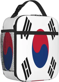 Dél-Korea zászlaja Újrafelhasználható uzsonnás táska felnőtteknek Gyerekek szigetelt hőhűtő Uzsonnás doboz munkához Iskolai piknik strand