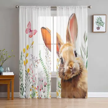 Easter Egg textúra akvarell nyúl puszta függönyök nappalihoz tüll ablak panelek Voile fonal hálószoba drapériák