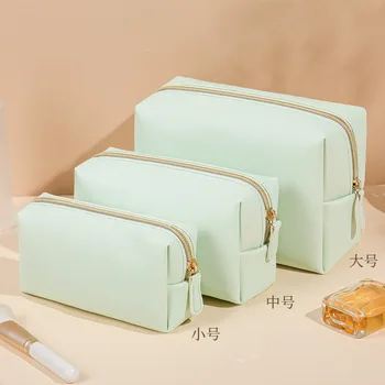 Egyszínű sminktasak női kozmetikai táska vízálló PU bőr utazás hordozható mosás piperecikkek tároló táska szervező pénztárca